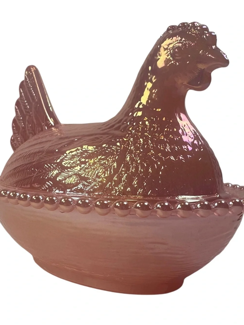 Rose’s Closet Pink Carnival Glass Hen on Nest 3 1/2” tall 4 3/4” long New - Picture 4 of 10